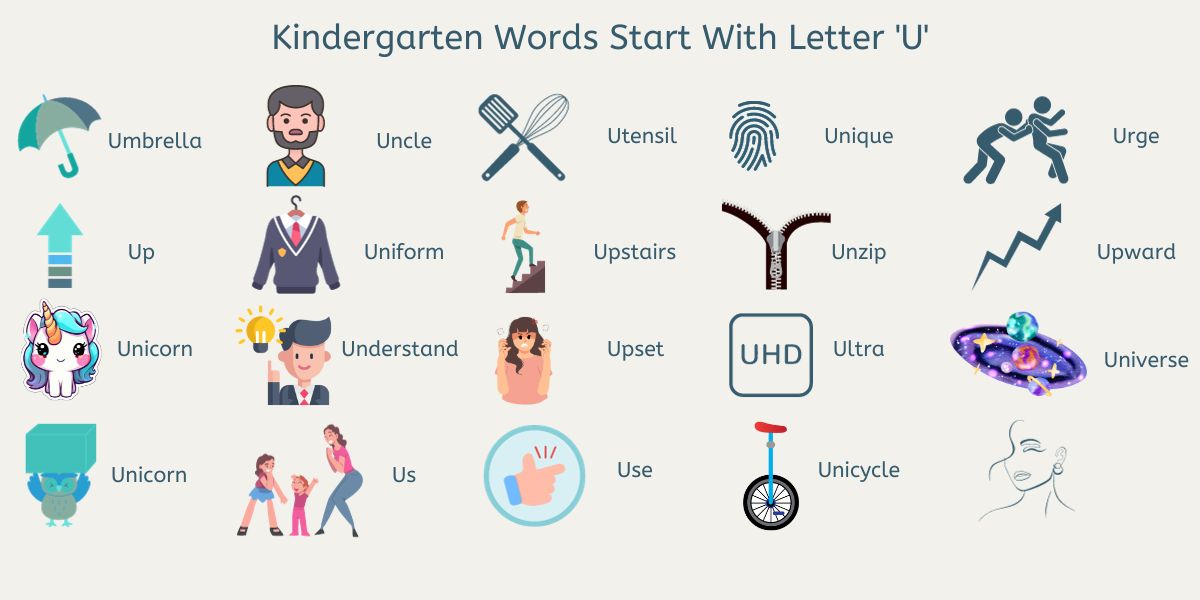 kindergarten words that start with the letter u